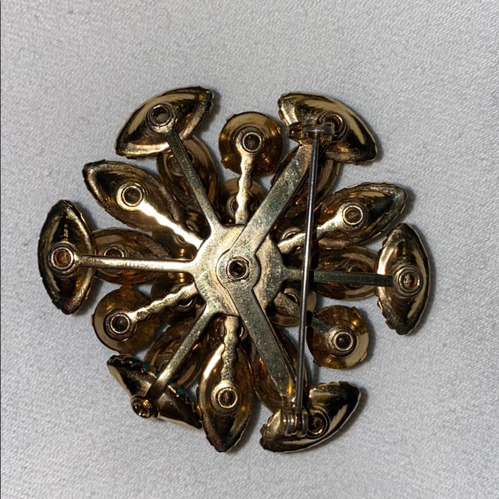 Green Rhinestones Brooch Vintage - Picture 3 of 5